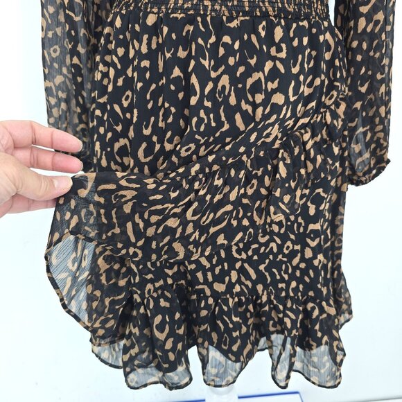 Fate Black Brown Off the Shoulder Tiered Ruffle Mini Dress Women Size Medium - Picture 4 of 7